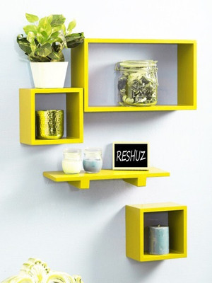 art export Wooden, MDF (Medium Density Fiber) Wall Shelf(Number of Shelves - 4, Yellow)