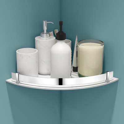 Plantex Acrylic Multipurpose Bathroom Corner Shelf/Rack/Decorative Corner Wall Shelf/Bathroom Accessories(12 x 12 in) Acrylic Wall Shelf(Number of Shelves - 1, White)