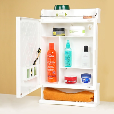 ProHome Bathroom Mirror Cabinet Strong Wall Mounted Storage Organiser Shelf Plastic Wall Shelf(Number of Shelves - 6, White)