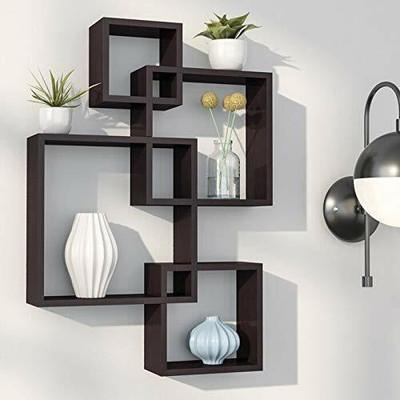 Himanshu Craft Wooden Intersecting Wall Shelves for Living Room, Bedroom. MDF (Medium Density Fiber) Wall Shelf(Number of Shelves - 4, Black)