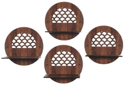 MSK Craft MDF Wooden Round Shaped Pot Stand 6 X 6 inch Wooden Wall Shelf(Number of Shelves - 4, Brown)