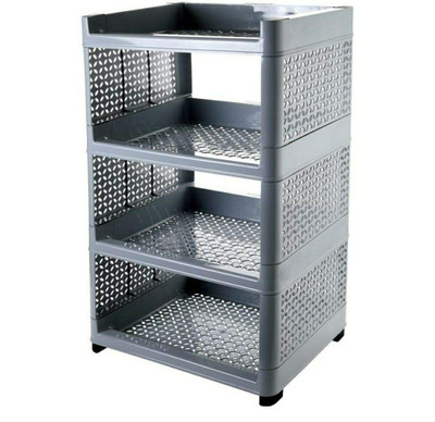 Miranshi Enterprise Steady Plastic 4 Layer Rack Multi Functional Kitchen Home Storage Steady Rack Plastic Wall Shelf(Number of Shelves - 4, Grey)