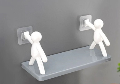 SJK (PACK OF 2)Self Adhesiv Wall Hanging Humanoid floating Shelf 1.1314 Plastic Wall Shelf(Number of Shelves - 1, White)