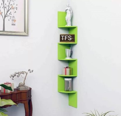 TFS Corner Wall Mount Shelf unit Zigzag Shape / Book Shelf / Wall Decoration MDF (Medium Density Fiber) Wall Shelf(Number of Shelves - 5, Green)