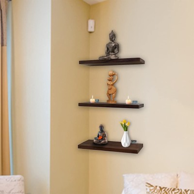 KUBER INDUSTRIES Wooden Wall Shelf(Number of Shelves - 3, Brown)