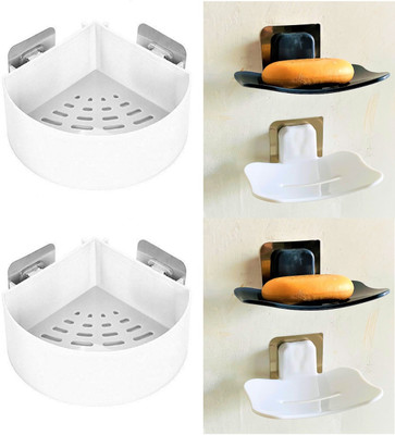 Qrex Wall Shelves Decor Items Storage Triangle Corner And Soap Stand Plastic Toothbrush Holder(White, Wall Mount)