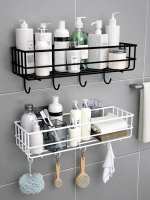 DXDT Wall Mounted (Pack of 2) bathroom Shelf/Rack/Storage Organizer for bathroom Stainless Steel Wall Shelf(Number of Shelves - 2, White, Black)