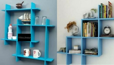 wall1ders Wooden Wall Shelves for Living Room Stylish,Wall Mounted Book Shelf MDF (Medium Density Fiber) Wall Shelf(Number of Shelves - 6, Blue)