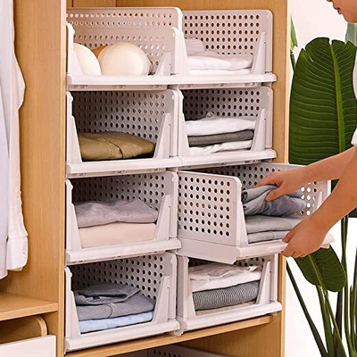 Finner Multipurpose Foldable Storage Basket Wardrobe Organizers for Clothes (Pack of 8) PVC Collapsible Wardrobe(Finish Color - White, DIY(Do-It-Yourself))