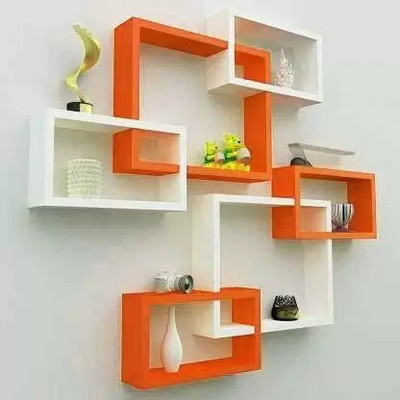 T F Enterprises T F Enterprises Interlock Wall Mounted Display Rack | No Visible Hanging Shelves MDF (Medium Density Fiber) Wall Shelf(Number of Shelves - 6, Orange, Multicolor)