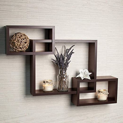 woodinzo Intersecting Wall Mounted Shelf Rack Storage Unit for Home Decor Living MDF (Medium Density Fiber) Wall Shelf(Number of Shelves - 3, Brown)