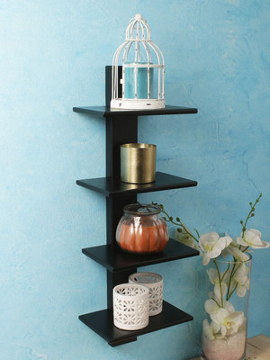 RASTWOOD beautiful wall shelf Wooden Wall Shelf(Number of Shelves - 4, Black)