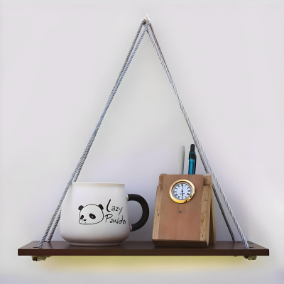 VAH Wooden 1 Layer With Grey Jute Rope Wall Floating Wall Decor Wall Shelf Wooden Wall Shelf(Number of Shelves - 1, Multicolor)
