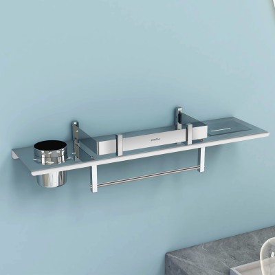 Impulse by Plantex 4in1 Multipurpose Bathroom Shelf/Rack/Towel Hanger/Tumbler Holder 18 x 5 Inch Stainless Steel Wall Shelf(Number of Shelves - 1, Silver)