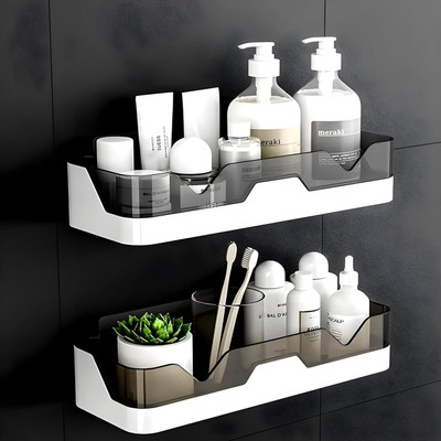 Finner Wall-Mounted Bathroom Storage Shelf – No-Drill Shower Organizer for Toiletries Plastic Wall Shelf(Number of Shelves - 2, White)