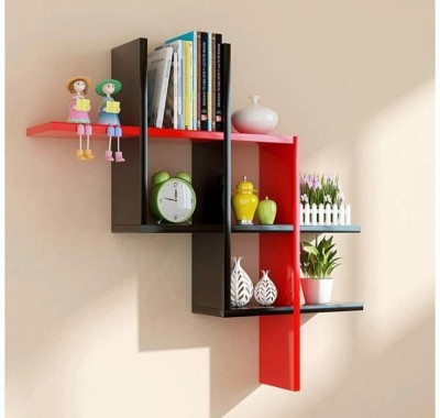 THE PINEWOOD ENTERPRISES Multipurpose Engineered Wood Rubic Shape Wall Shelves MDF (Medium Density Fiber), Wooden Wall Shelf(Number of Shelves - 8, Red, Black)