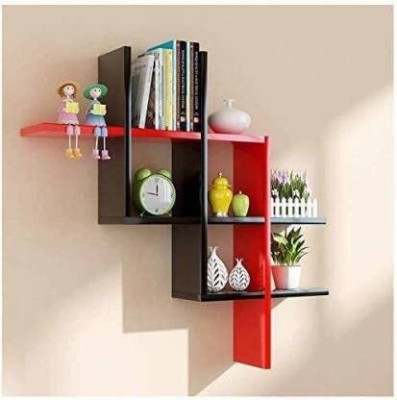 woodsy Wall moutable wooden shelf rack for living room Wooden, MDF (Medium Density Fiber) Wall Shelf(Number of Shelves - 8, Red, Black)