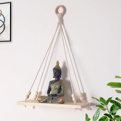 ZAWI ZAWI Macrame Wall Hanging Shelf Wood Floating Shelves with Wooden 55*43CM Begin Wooden Wall Shelf(Number of Shelves - 1, Beige)