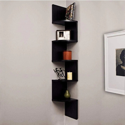 TFS Corner Wall Mount Shelf unit Zigzag Shape / Book Shelf / Wall Decoration MDF (Medium Density Fiber) Wall Shelf(Number of Shelves - 5, Black)