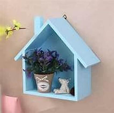 THE PINEWOOD ENTERPRISES Hut Shape Display Shelf,Floating Wall Hanging Shelf Stand Wooden, MDF (Medium Density Fiber) Wall Shelf(Number of Shelves - 1, Blue)