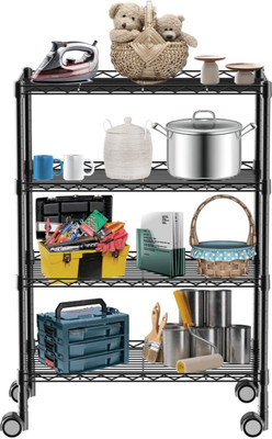 STORACK Adjustable 4 Shelf Heavy Duty Rack Free Stading Multi Purposed Rack 27X17X55 Iron, Steel Wall Shelf(Number of Shelves - 4, Black)