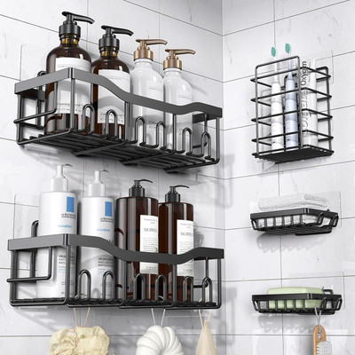 Branco Sticker Mounted set of 5 Iron Bathroom Corner Shelf Rack Organizer Iron Wall Shelf(Number of Shelves - 5, Black)