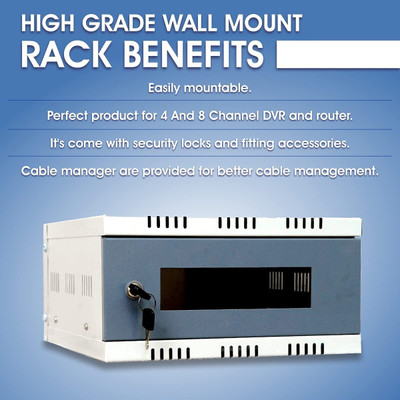 RAVIENTERPRISE CCTV/DVR/NVR Cabinet Box/Wall Mount with Lock/Server Rack with Power Socket- 1U Iron, Glass Wall Shelf(Number of Shelves - 1, Grey, White)