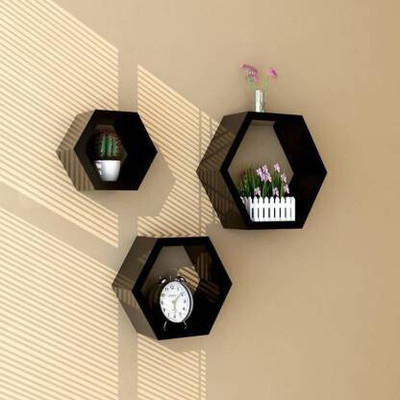 webshoppee MDF (Medium Density Fiber) Wall Shelf(Number of Shelves - 3, Black)