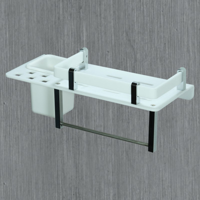Sarvatr Acrylic 3 in 1 Multipurpose Bathroom Shelf/Rack/Towel Hanger/Tumbler Holder Acrylic Wall Shelf(Number of Shelves - 1, White)