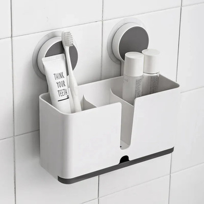 Linear Plastic Self Adhesive Wall Mount Toothbrush Holder with Drain Tray for Bathroom Plastic Toothbrush Holder(White, Wall Mount)