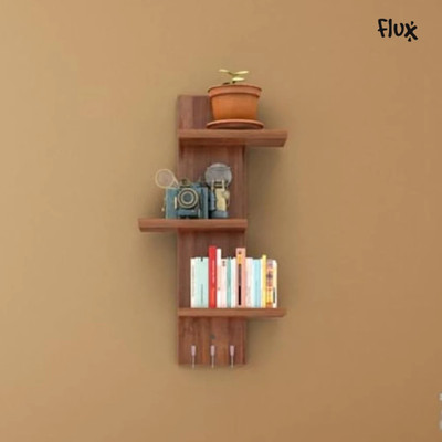 Flux Flux Mini Two -Tier Wall Shelf, white Perfect for Living Room with Hook Particle Board Wall Shelf(Number of Shelves - 3, Brown)