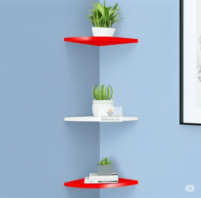 MartDecor MDF (Medium Density Fiber) Wall Shelf(Number of Shelves - 3, Red, White)