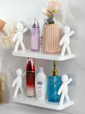 PRTRENDZ 2Pcs Human Buddy Floating Wall Shelves for Home, Kitchen, Bathroom & Office Plastic Wall Shelf(Number of Shelves - 2, White)