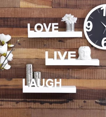wall1ders Engineered Wood Glossy Finish Lovely Words Live-Love-Laugh MDF (Medium Density Fiber) Wall Shelf(Number of Shelves - 3, White)