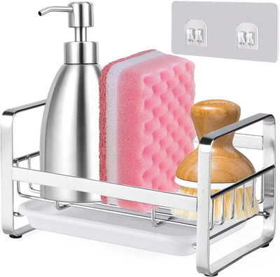 Prugo Sponge Holder For Kitchen Sink Caddy Organizer Stainless Steel Wall Shelf(Number of Shelves - 1, Steel)
