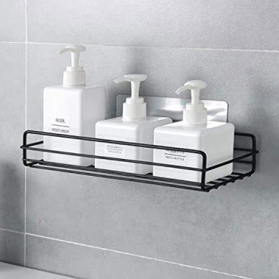 draval Bathroom Shelf,Corner Frame Shampoo Storage Rack SelfAdhesive Kitchen Wall Shelf Stainless Steel Wall Shelf(Number of Shelves - 1, Black)