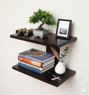 CRAFTBUZZ Wall Mount Router Stand | Wooden Set Top Box Shelf | Wooden Wall Shelf(Number of Shelves - 2, Black)