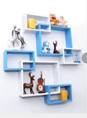 Arham Handicrafts wall shelf interlock floating wall mount MDF (Medium Density Fiber) Wall Shelf(Number of Shelves - 3, Blue, White)