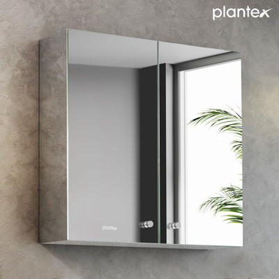Plantex Platinum 304 Mirror Cabinet with Double Door/Bathroom Accessories (18x18 Inches) Stainless Steel Wall Shelf(Number of Shelves - 1, Steel)