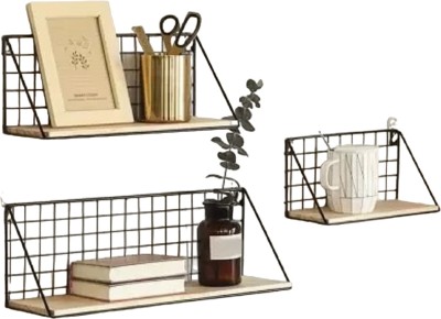 ONLINECRAFTS Wall Hanging Shelf iron Display Rack for Books Picture Frames Iron Wall Shelf(Number of Shelves - 4, Black)