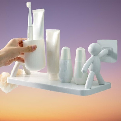 SJK Self Adhesive Multi-Purpose Wall Hanging Humanoid floating Shelf 1.900 Plastic Wall Shelf(Number of Shelves - 1, White)