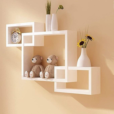 MDSWool Living Room, Bedroom | MDF Floating Wall Mount Shelf / Rack / Stand / Showcase MDF (Medium Density Fiber) Wall Shelf(Number of Shelves - 3, White)