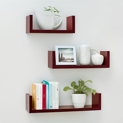 SHEKHER ENTERPRISES Floating Wall Mount Display U Shape Wall Shelf, Wall Rack Shelf Wooden, MDF (Medium Density Fiber) Wall Shelf(Number of Shelves - 3, Brown)