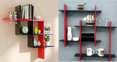 wall1ders Wooden Wall Shelves for Living Room Stylish,Wall Mounted Book Shelf MDF (Medium Density Fiber) Wall Shelf(Number of Shelves - 6, Red, Black)