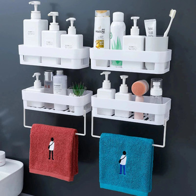 YIXTY Plastic Bathroom Accessories Rack Shelf with Strong Adhesive Magic Sticker Plastic Wall Shelf(Number of Shelves - 4, White)