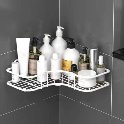 FORCASA Multipurpose Wall Mounted Corner Shelf/Self Adhesive for bathroom/ Kitchen Steel Wall Shelf(Number of Shelves - 1, White)