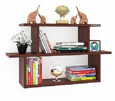 Madhuran Engineered Wood Wall Mounted Books Shelf Display Rack Key Holder Beech Wooden Wall Shelf(Number of Shelves - 1, Brown)