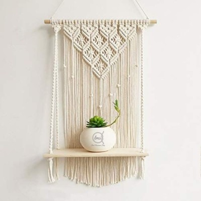 TMS Macrame wall Hanging | Macrame Wall Hanging decor | floating shelf Wooden Wall Shelf(Number of Shelves - 1, White)