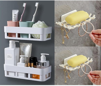 Lufasa Cutlery Kitchen Rack Plastic 4 PCS Plastic Home Kitchen Bathroom Accessories,Bathroom Rack,Plastic Wall Shelf