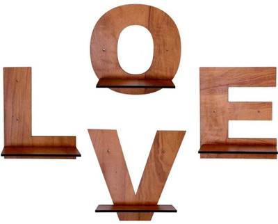 Aoraki international Love Stand Pot-14 Wooden Wall Shelf(Number of Shelves - 4, Brown)
